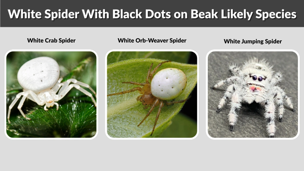 White Spider With Black Dots on Beak Likely Species