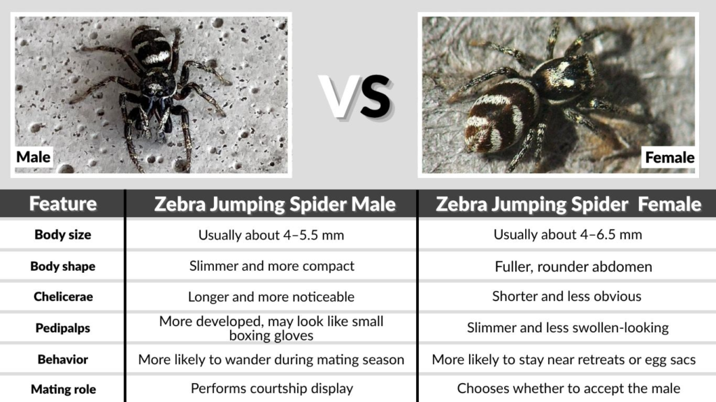 Zebra Jumping Spider Male vs Female at a Glance