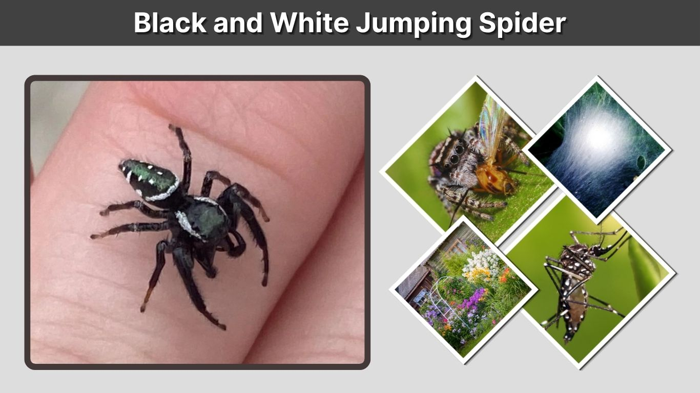 Black and White Jumping Spider With Green Fangs