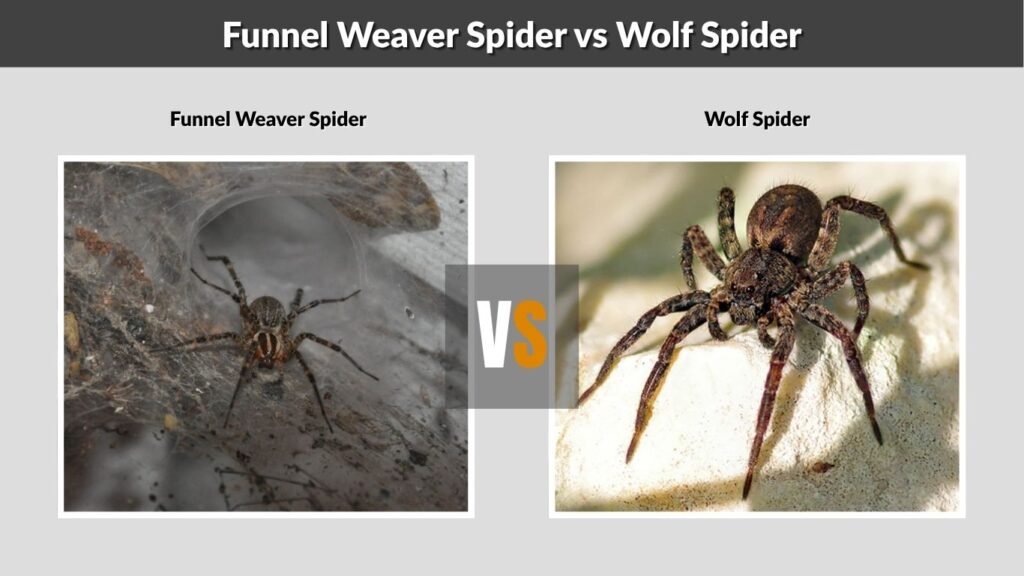 Funnel Weaver Spider vs Wolf Spider